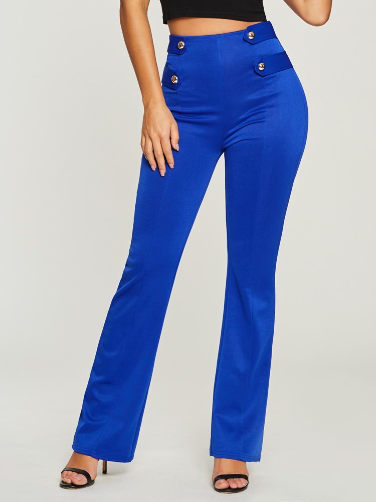 Kvinner High-waist Button Pure Color Pants