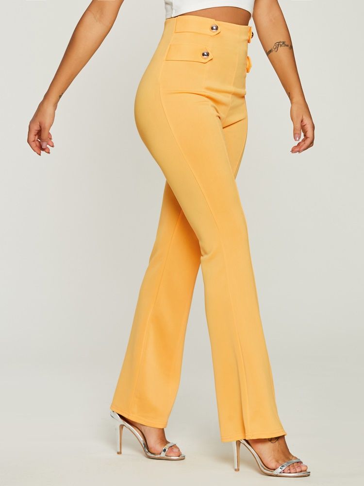 Kvinner High-waist Button Pure Color Pants