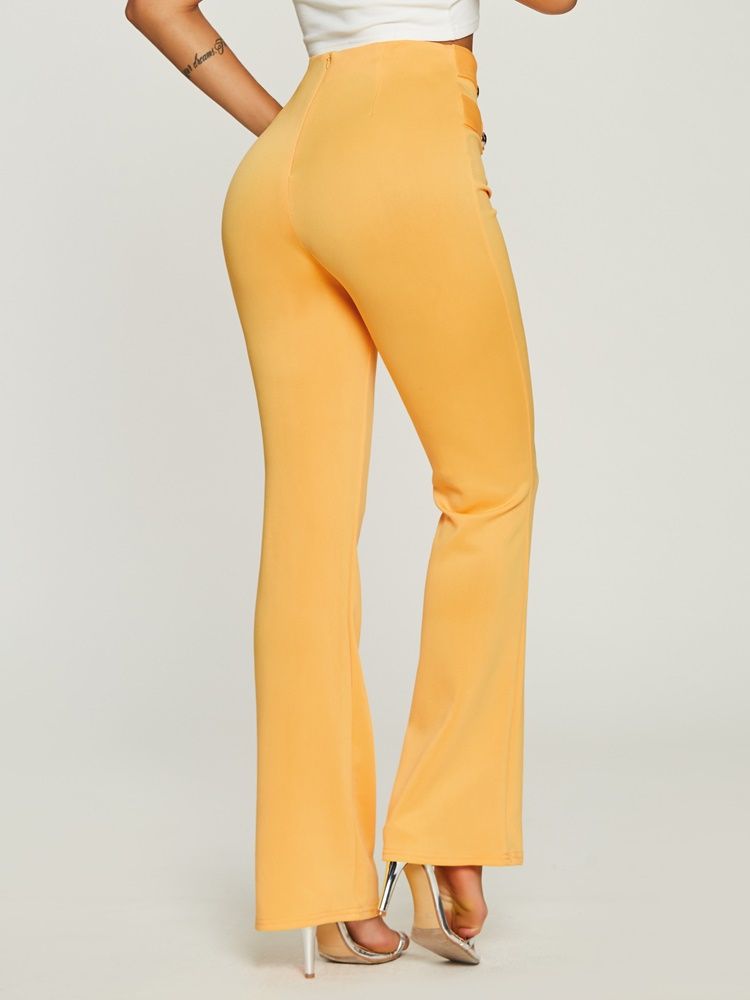 Kvinner High-waist Button Pure Color Pants