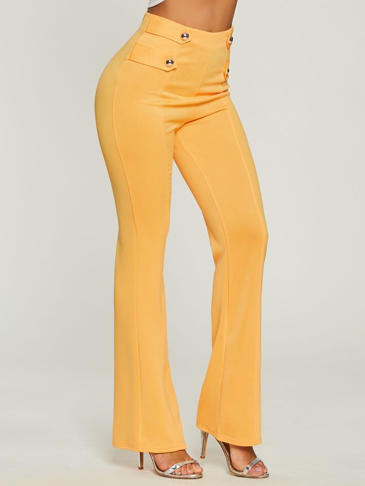 Kvinner High-waist Button Pure Color Pants