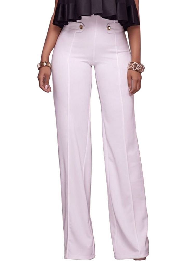 Kvinner High-waist Button Pure Color Pants