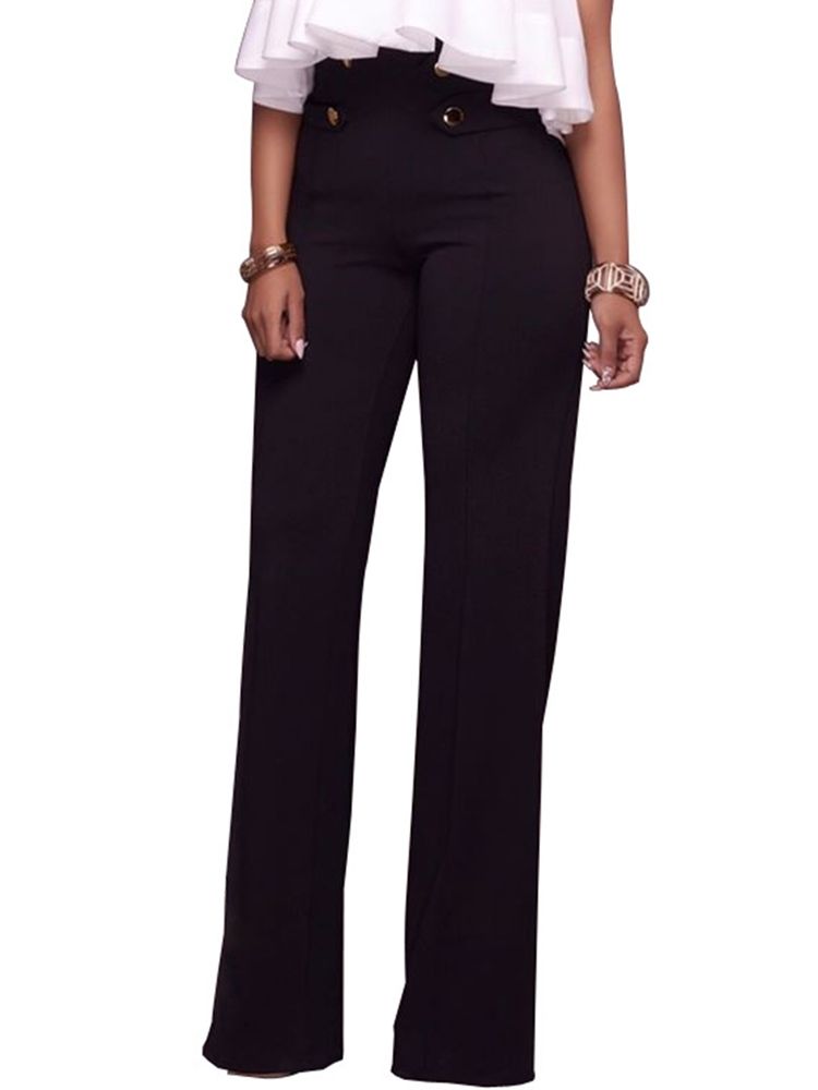 Kvinner High-waist Button Pure Color Pants