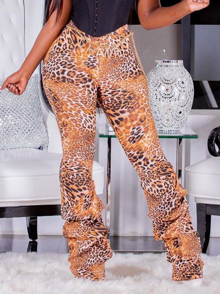 Kvinner Leopard Slim High Waist Full Lengde Casual Bukser