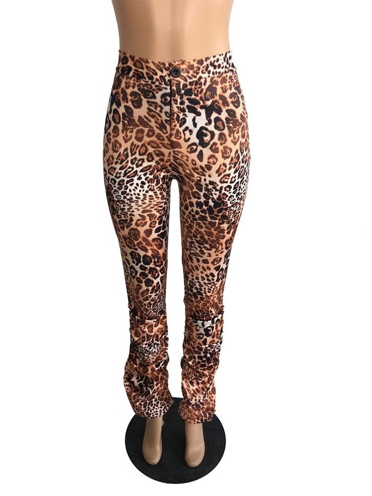 Kvinner Leopard Slim High Waist Full Lengde Casual Bukser