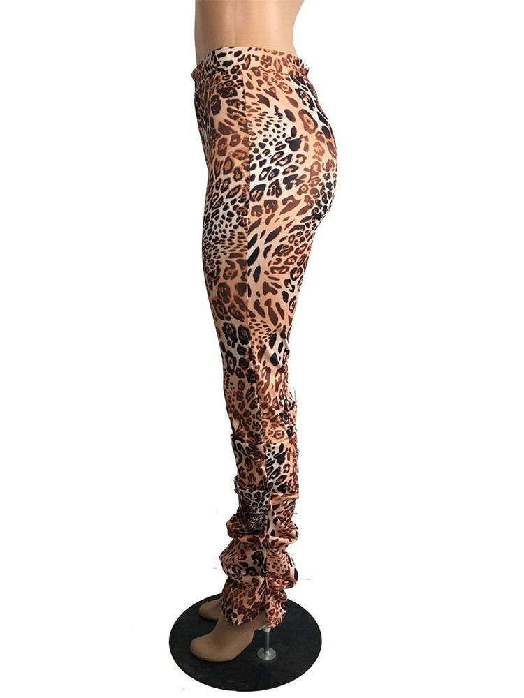 Kvinner Leopard Slim High Waist Full Lengde Casual Bukser