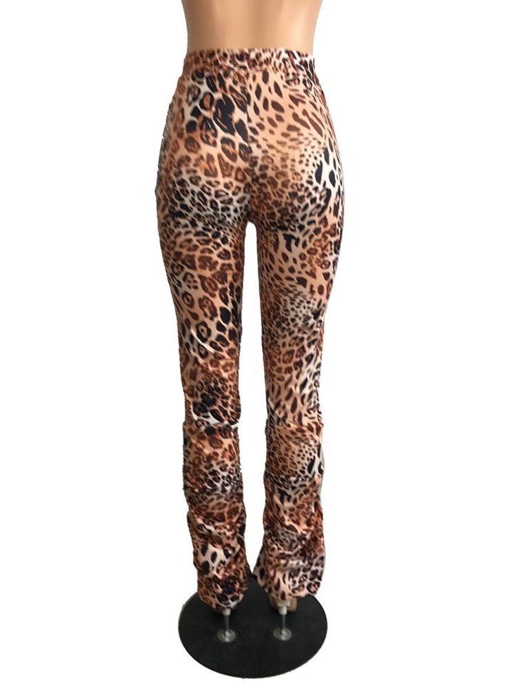 Kvinner Leopard Slim High Waist Full Lengde Casual Bukser