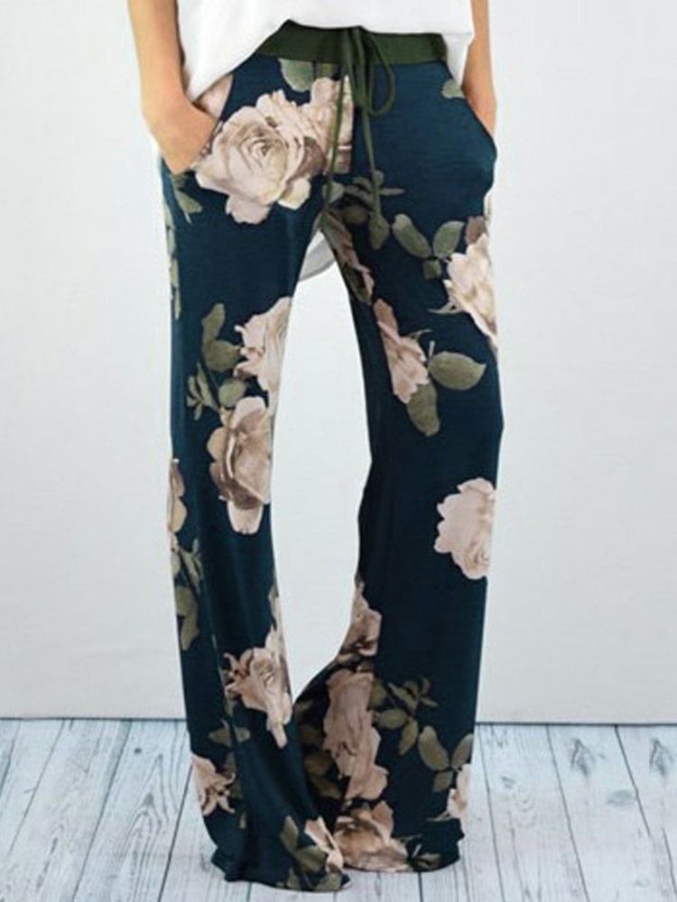 Kvinner Loose Print Plant Full Lengde High Waist Casual Bukser