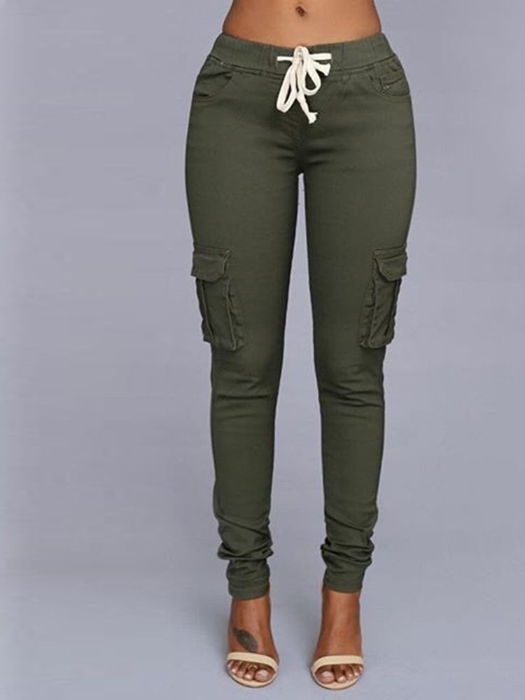 Kvinner Patchwork Skinny Plain Full Length Casual Bukser