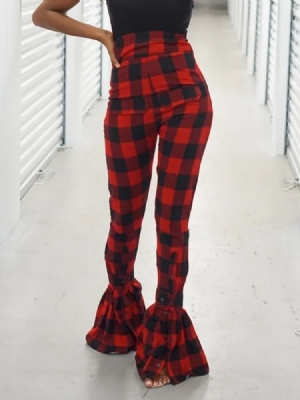 Kvinner Plaid Slim High Waist Full Lengde Casual Bukser