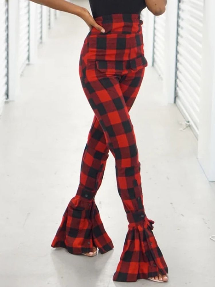 Kvinner Plaid Slim High Waist Full Lengde Casual Bukser