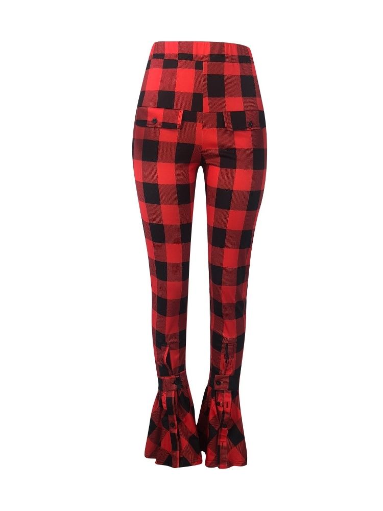 Kvinner Plaid Slim High Waist Full Lengde Casual Bukser