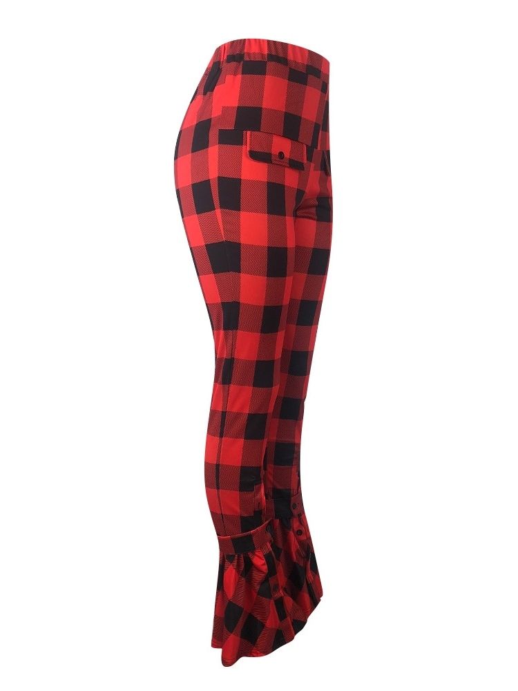 Kvinner Plaid Slim High Waist Full Lengde Casual Bukser