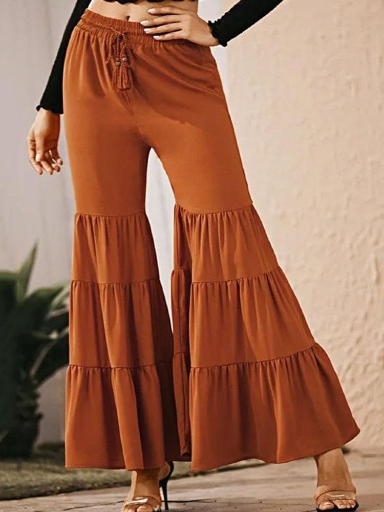 Kvinner Plain Loose Pleated Bellbottoms Full Length Casual Bukser