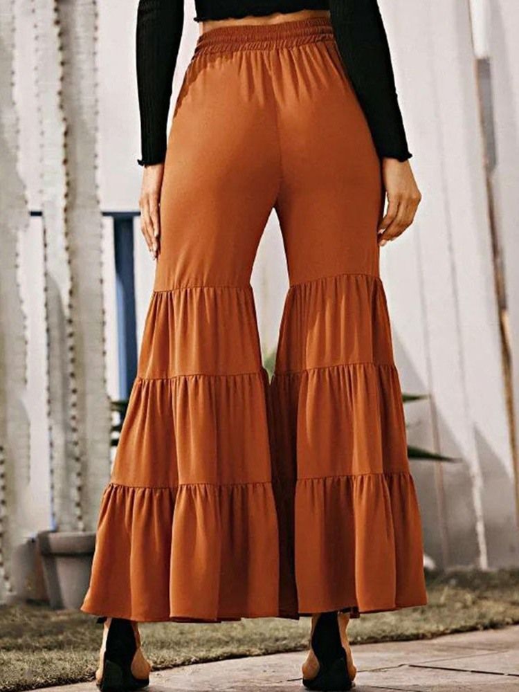 Kvinner Plain Loose Pleated Bellbottoms Full Length Casual Bukser