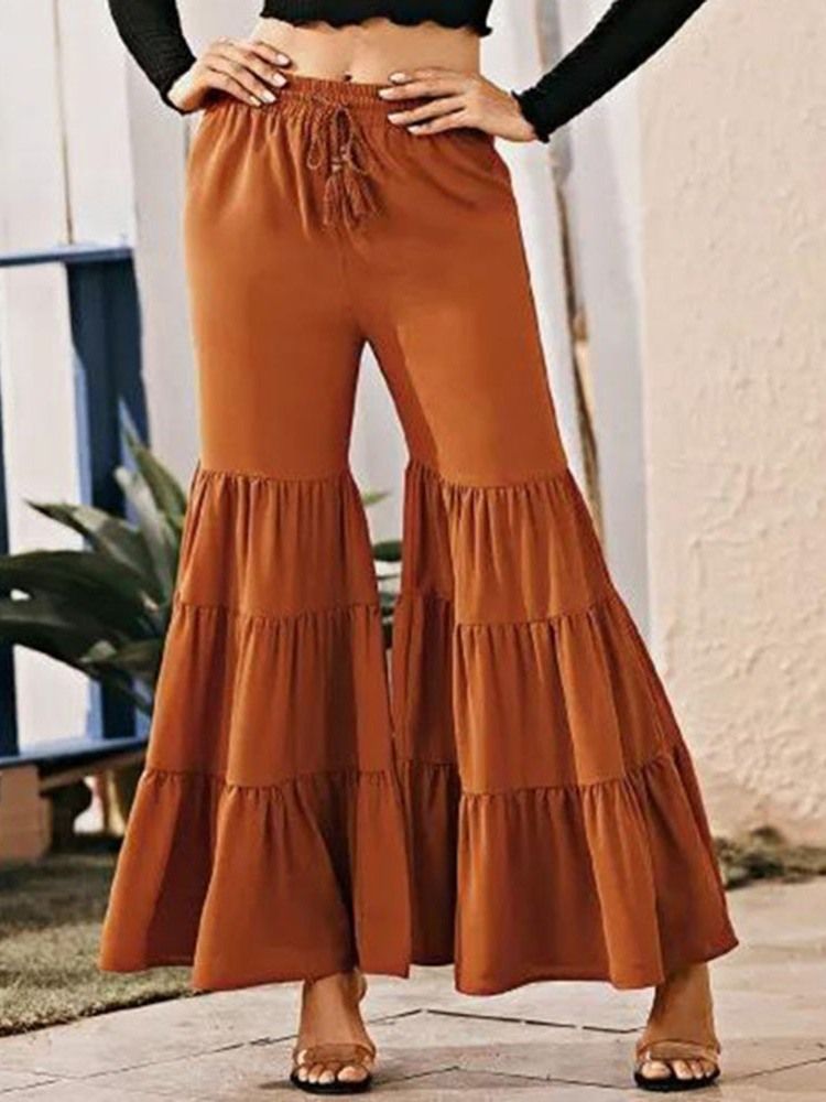 Kvinner Plain Loose Pleated Bellbottoms Full Length Casual Bukser