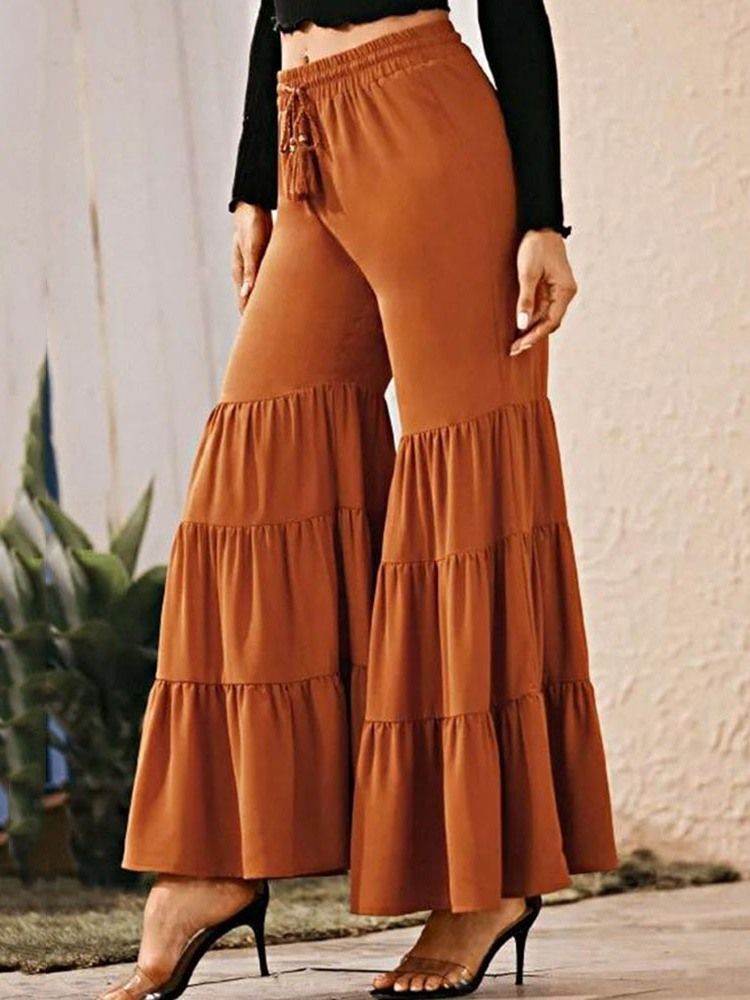 Kvinner Plain Loose Pleated Bellbottoms Full Length Casual Bukser