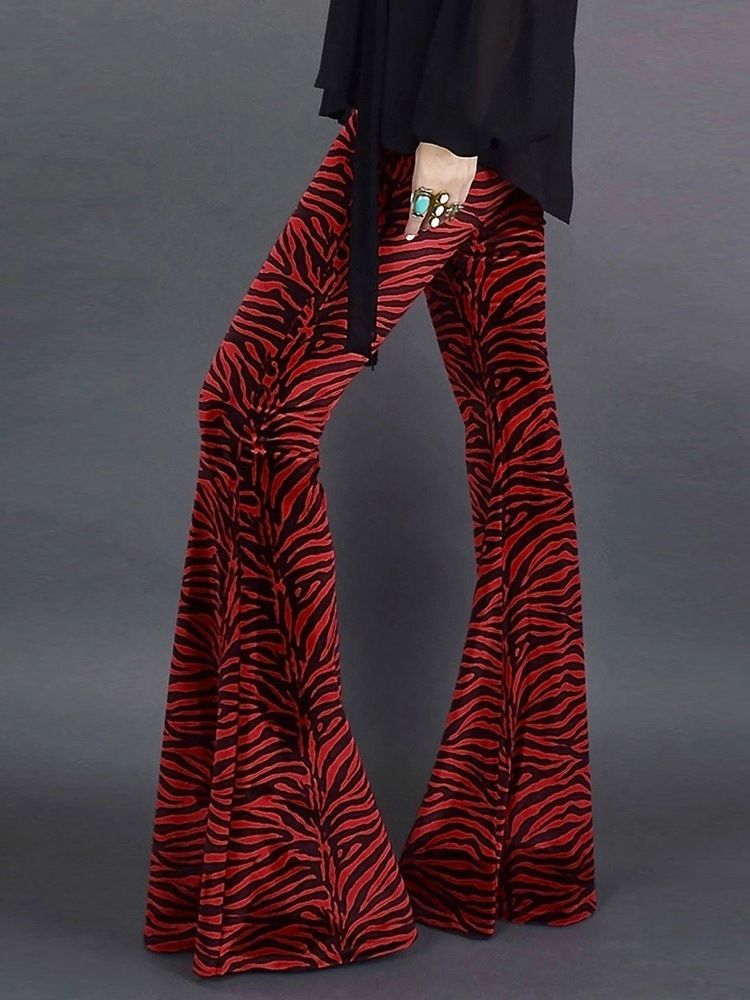 Kvinner Print Full Lengde Bellbottoms Slim Casual Bukser