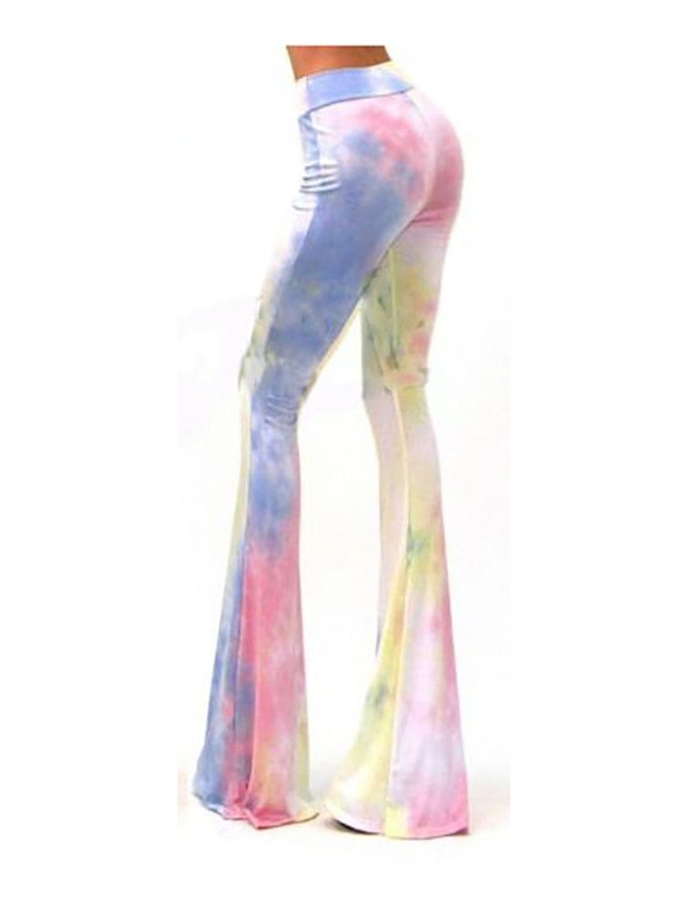 Kvinner Slim Color Tie-dye Casual Flare Bukser