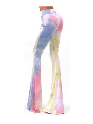 Kvinner Slim Color Tie-dye Casual Flare Bukser