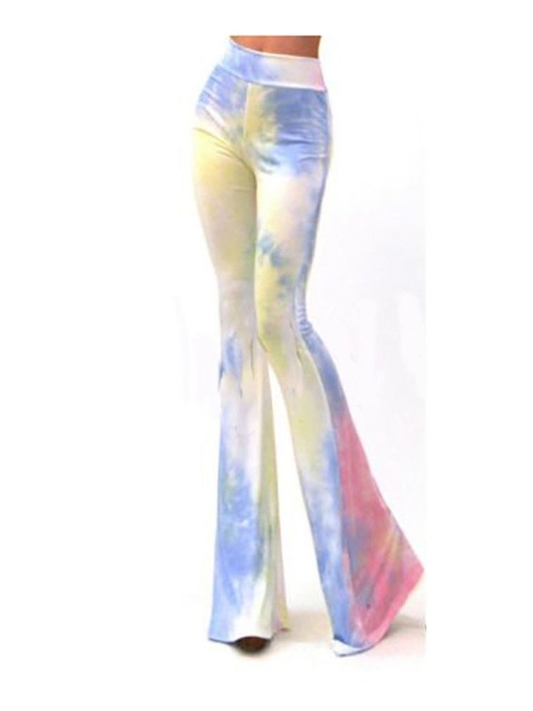 Kvinner Slim Color Tie-dye Casual Flare Bukser