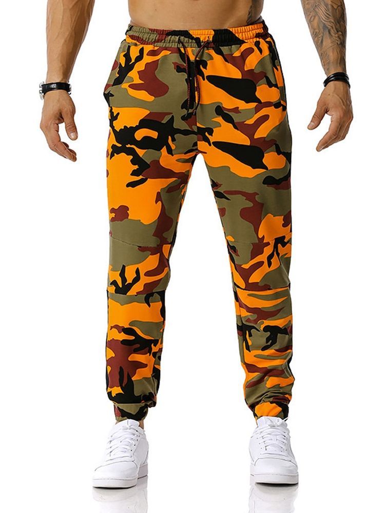 Lace-up Camouflage Lace-up Mid Waist Casual Herrebukser