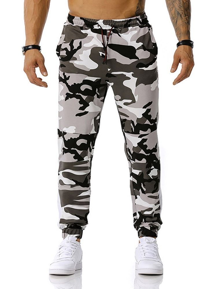 Lace-up Camouflage Lace-up Mid Waist Casual Herrebukser