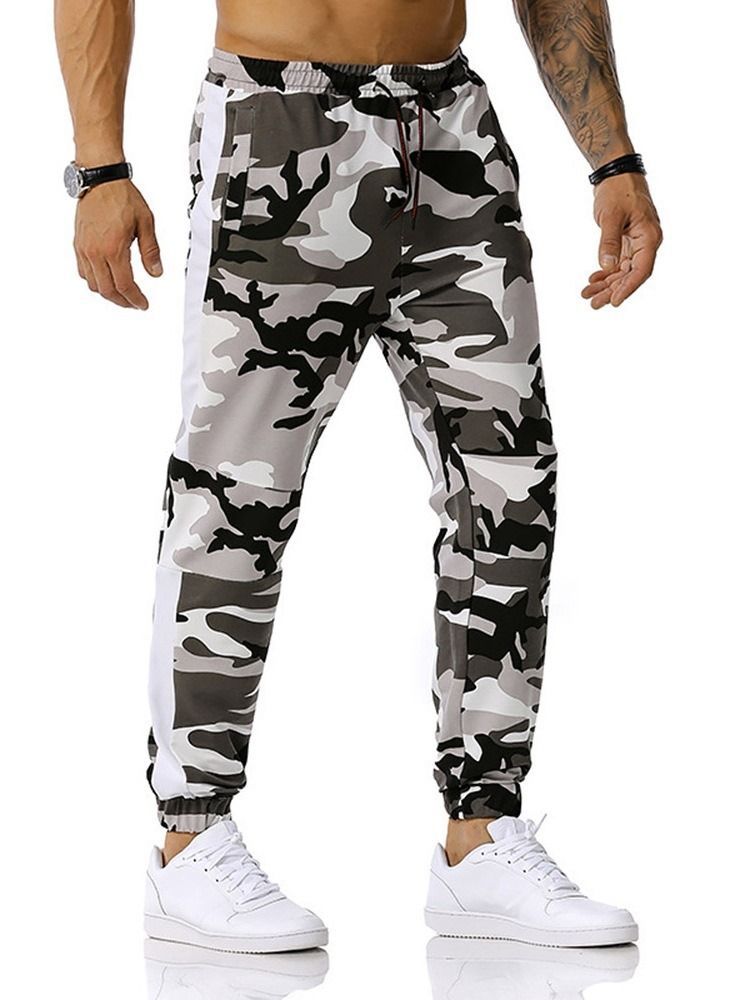 Lace-up Camouflage Lace-up Mid Waist Casual Herrebukser