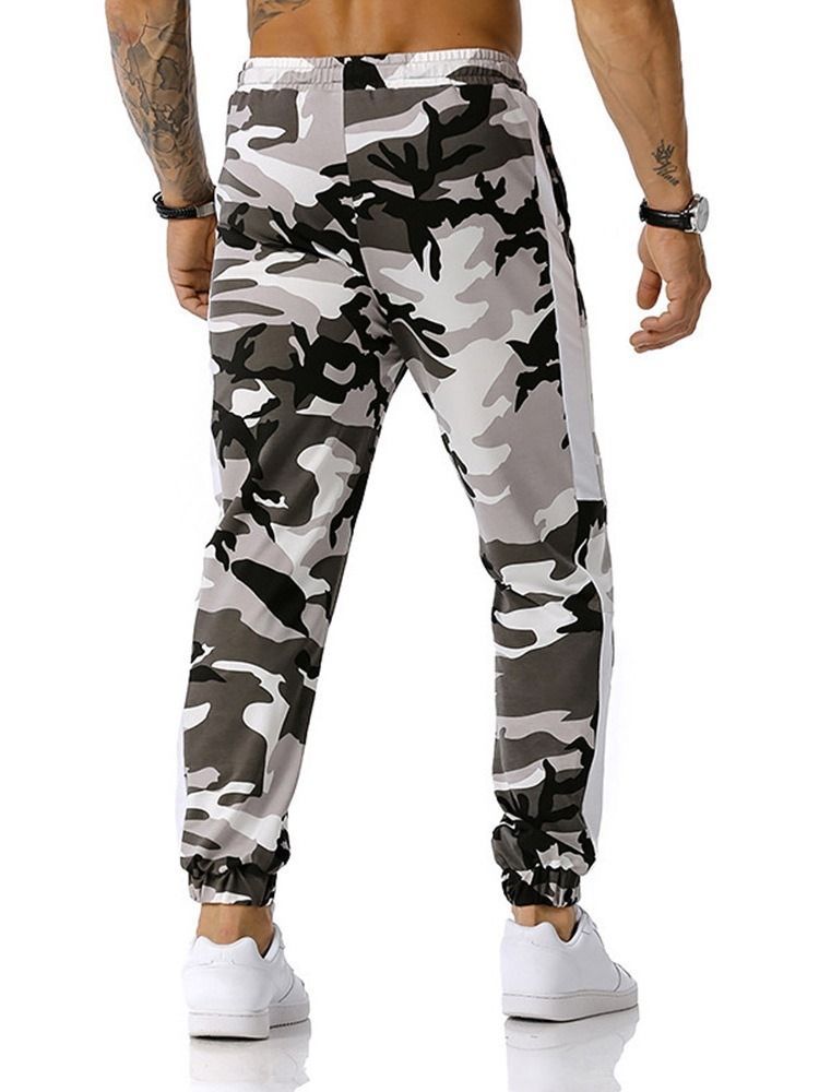 Lace-up Camouflage Lace-up Mid Waist Casual Herrebukser