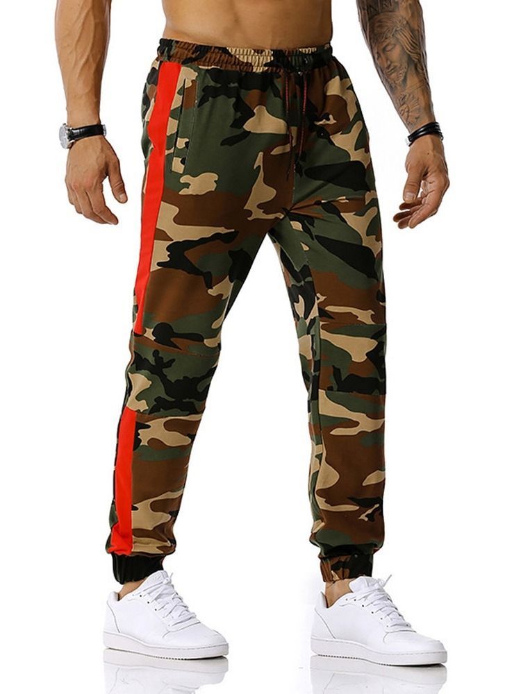 Lace-up Camouflage Lace-up Mid Waist Casual Herrebukser