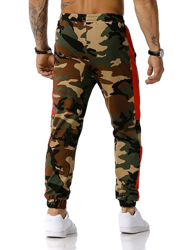 Lace-up Camouflage Lace-up Mid Waist Casual Herrebukser