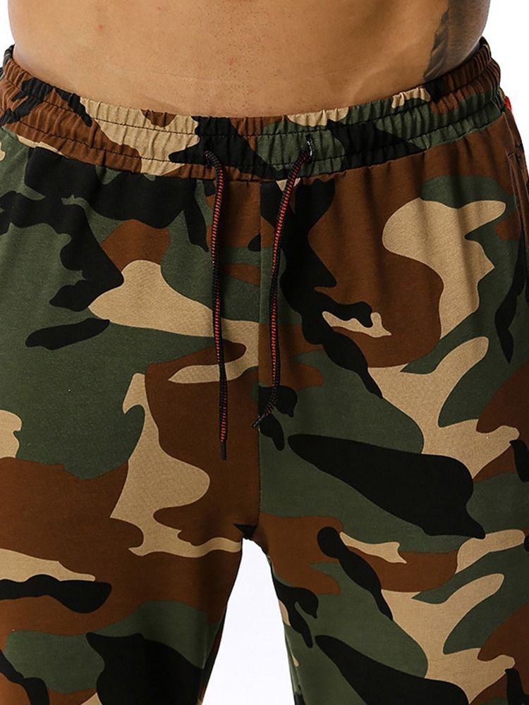 Lace-up Camouflage Lace-up Mid Waist Casual Herrebukser