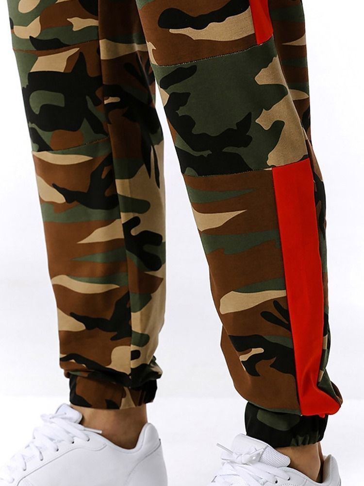 Lace-up Camouflage Lace-up Mid Waist Casual Herrebukser