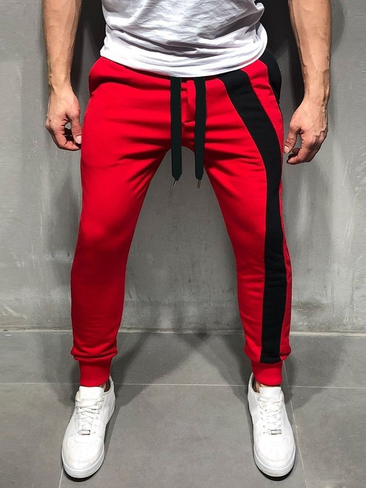 Lace-up Color Block Sports Mid Waist Mens Casual Bukser