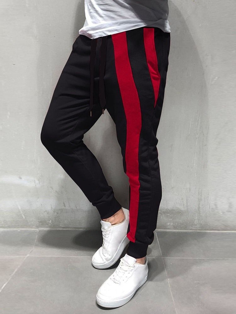 Lace-up Color Block Sports Mid Waist Mens Casual Bukser