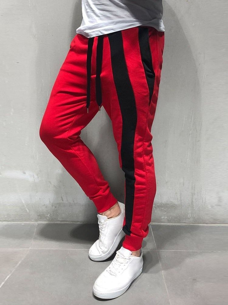 Lace-up Color Block Sports Mid Waist Mens Casual Bukser