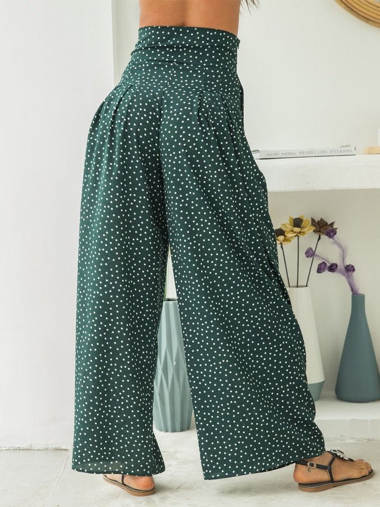 Lace-up Polka Dots Loose High Waist Casual Bukser For Kvinner