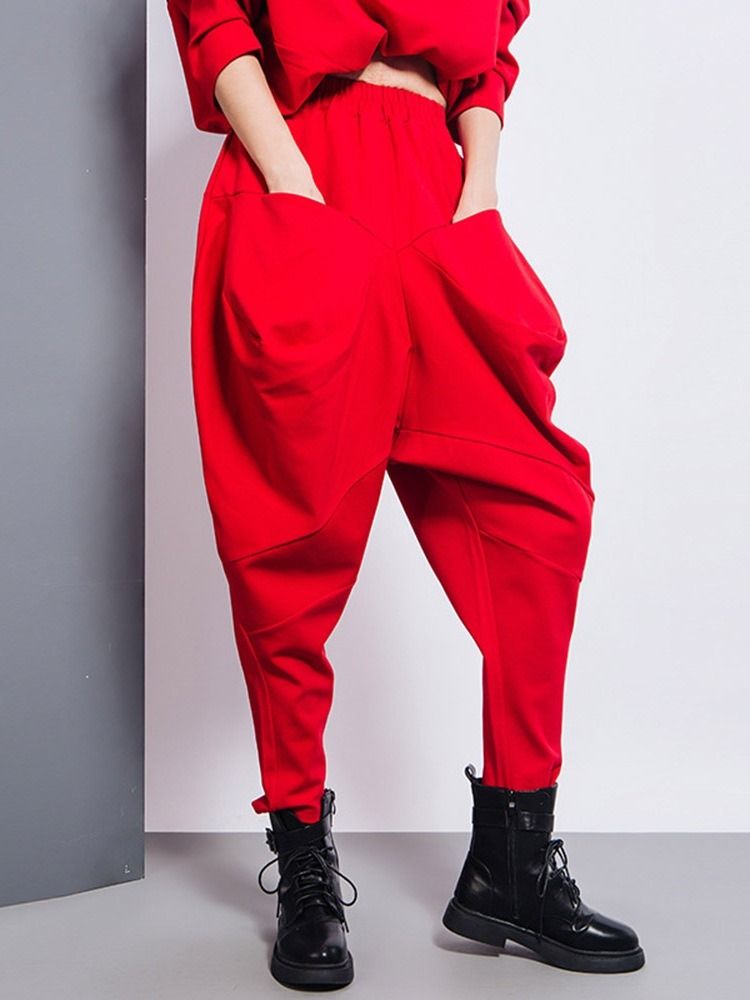 Loose Plain Pleated Baggy Pants High Waist Casual Dame Pants