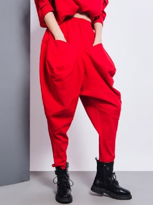 Loose Plain Pleated Baggy Pants High Waist Casual Dame Pants