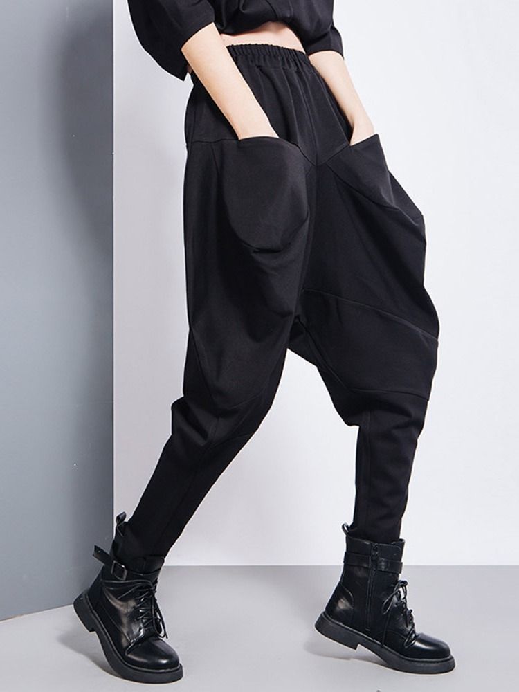 Loose Plain Pleated Baggy Pants High Waist Casual Dame Pants