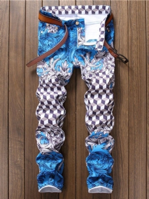 Menn Print Plaid Thin Zipper Four Seasons Casual Pants