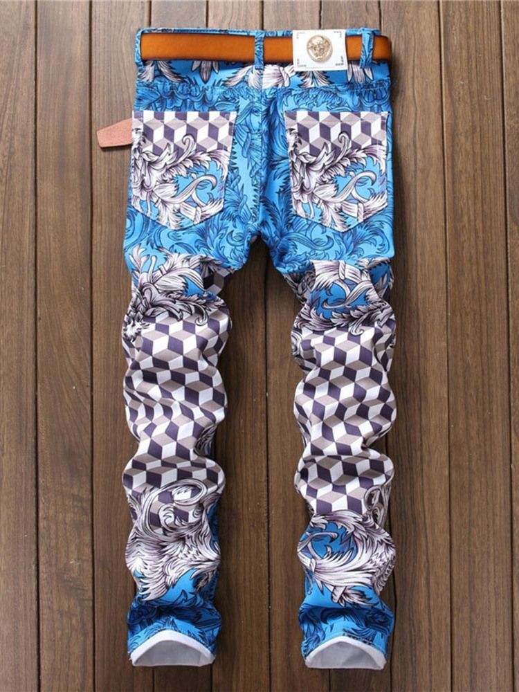 Menn Print Plaid Thin Zipper Four Seasons Casual Pants