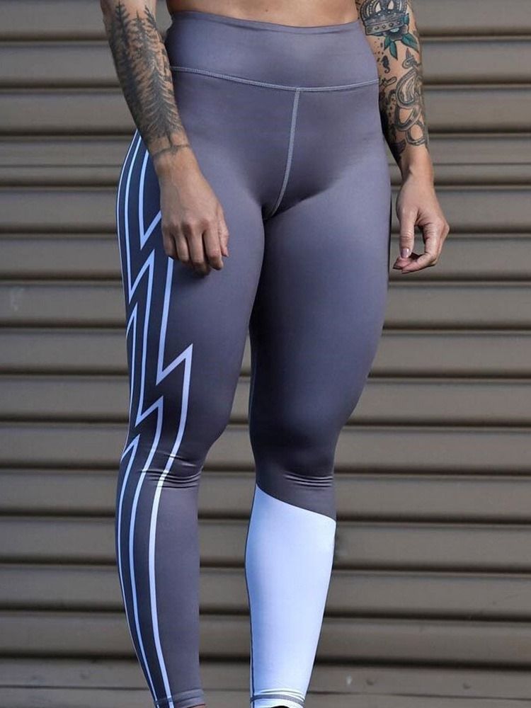 Patchwork Color Block Sports High-waist Leggings For Kvinner