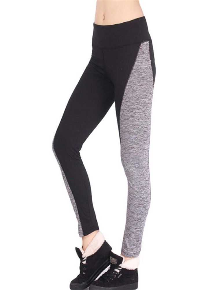 Patchwork Dame Color Block Mid-waist Leggings Bukser