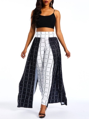 Patchwork Overlay Pyntet Color Block Plaid Dame Pants