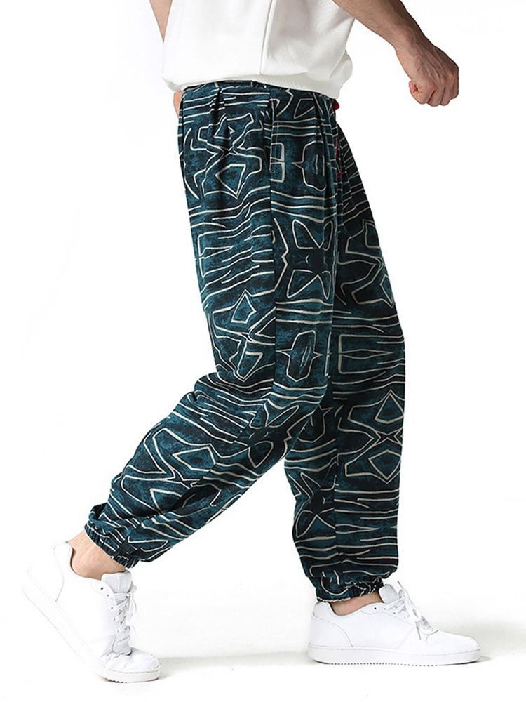 Pencil Pants Geometric Thin Lace-up Casual Bukser For Menn