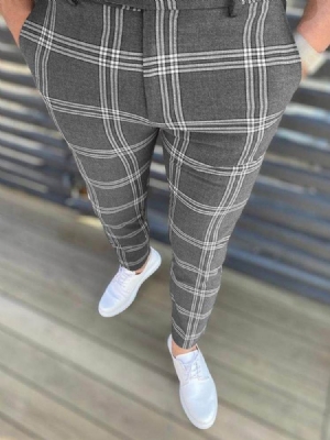 Pencil Pants Plaid Zipper European Herre Casual Pants