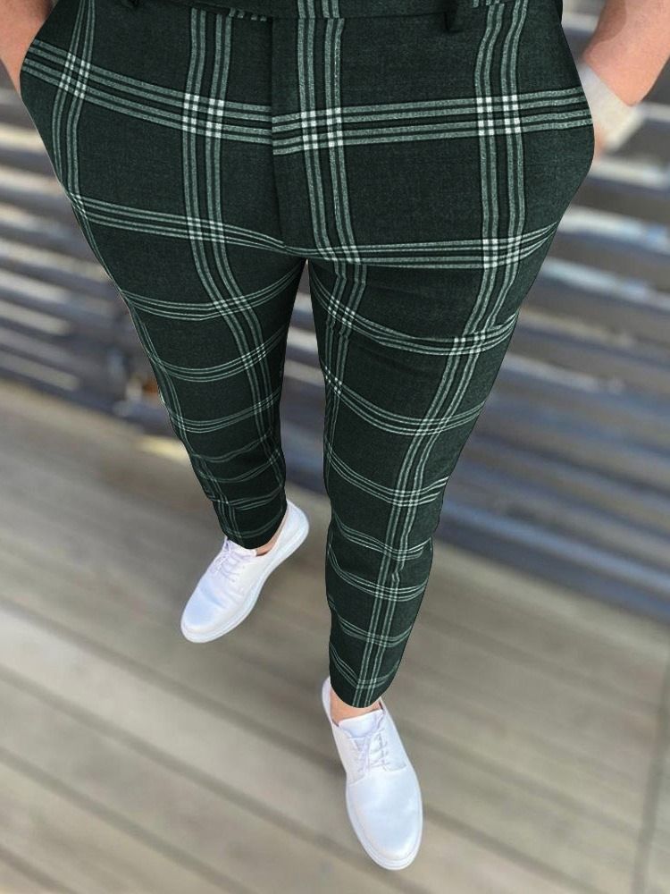 Pencil Pants Plaid Zipper European Herre Casual Pants