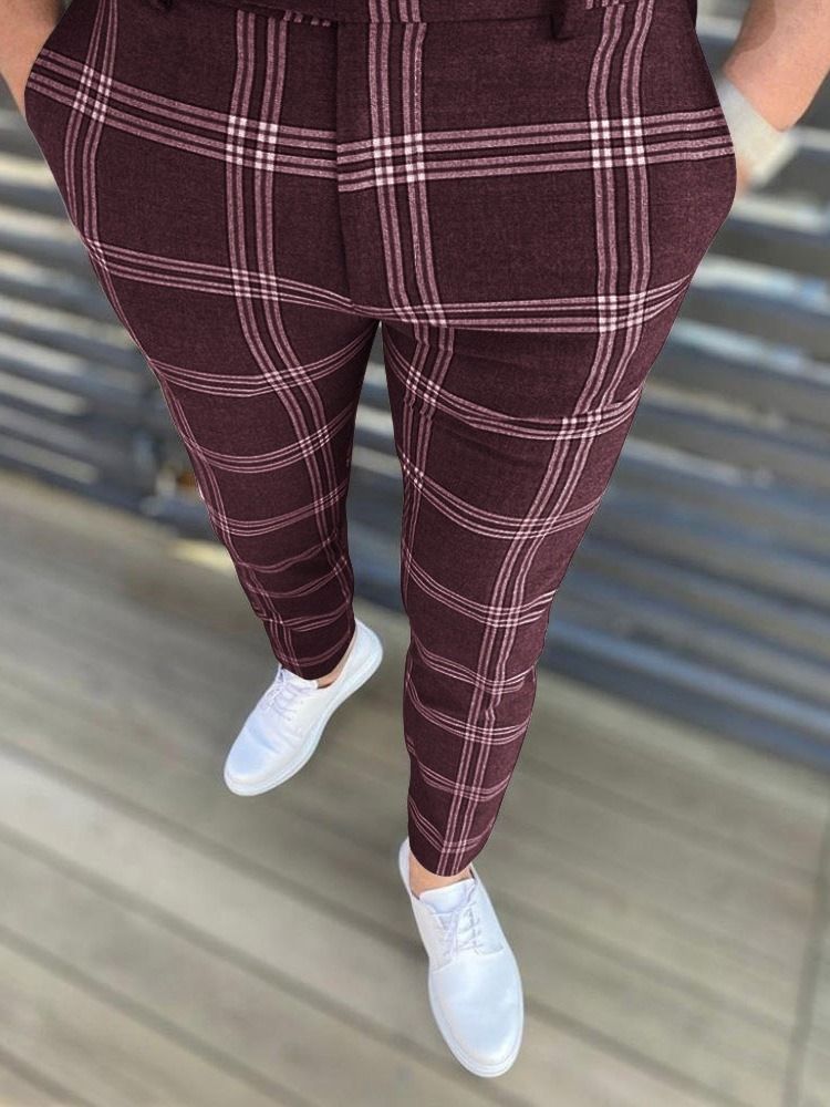 Pencil Pants Plaid Zipper European Herre Casual Pants