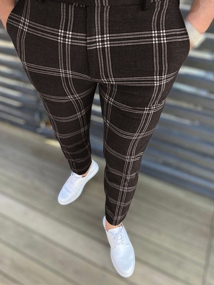 Pencil Pants Plaid Zipper European Herre Casual Pants