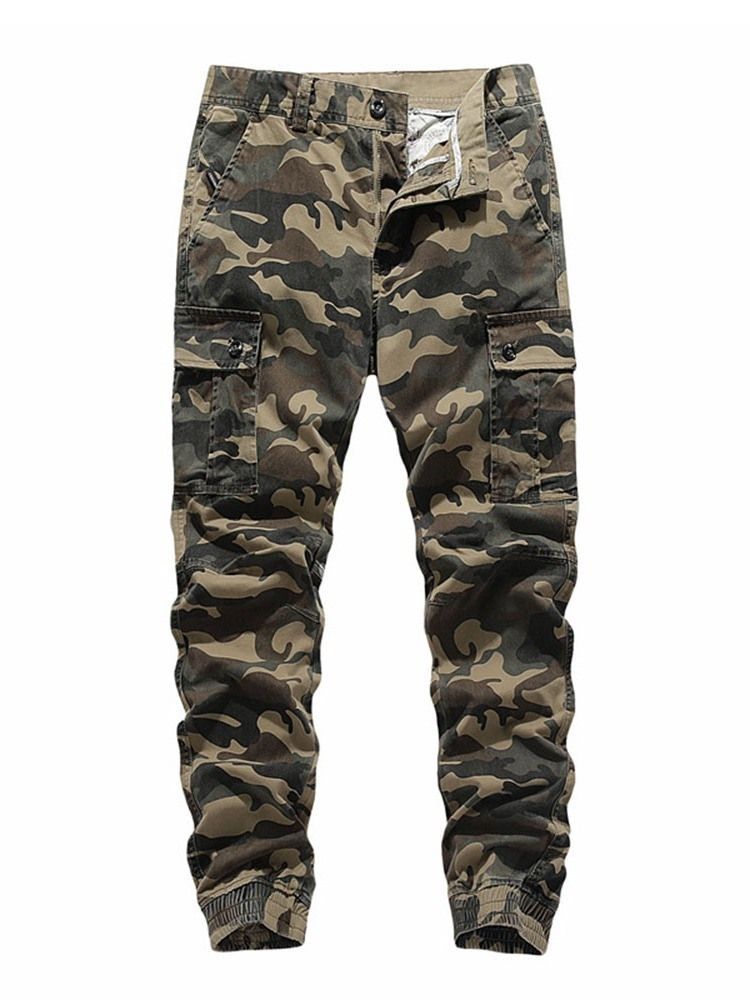 Pencil Pants Pocket Camouflage Mid Waist European Casual Herre Pants